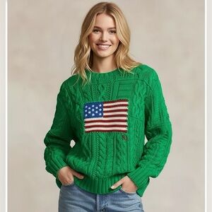 🍀♥️🍀 Polo Ralph Lauren Intarsia Knit Flag Cable Sweater